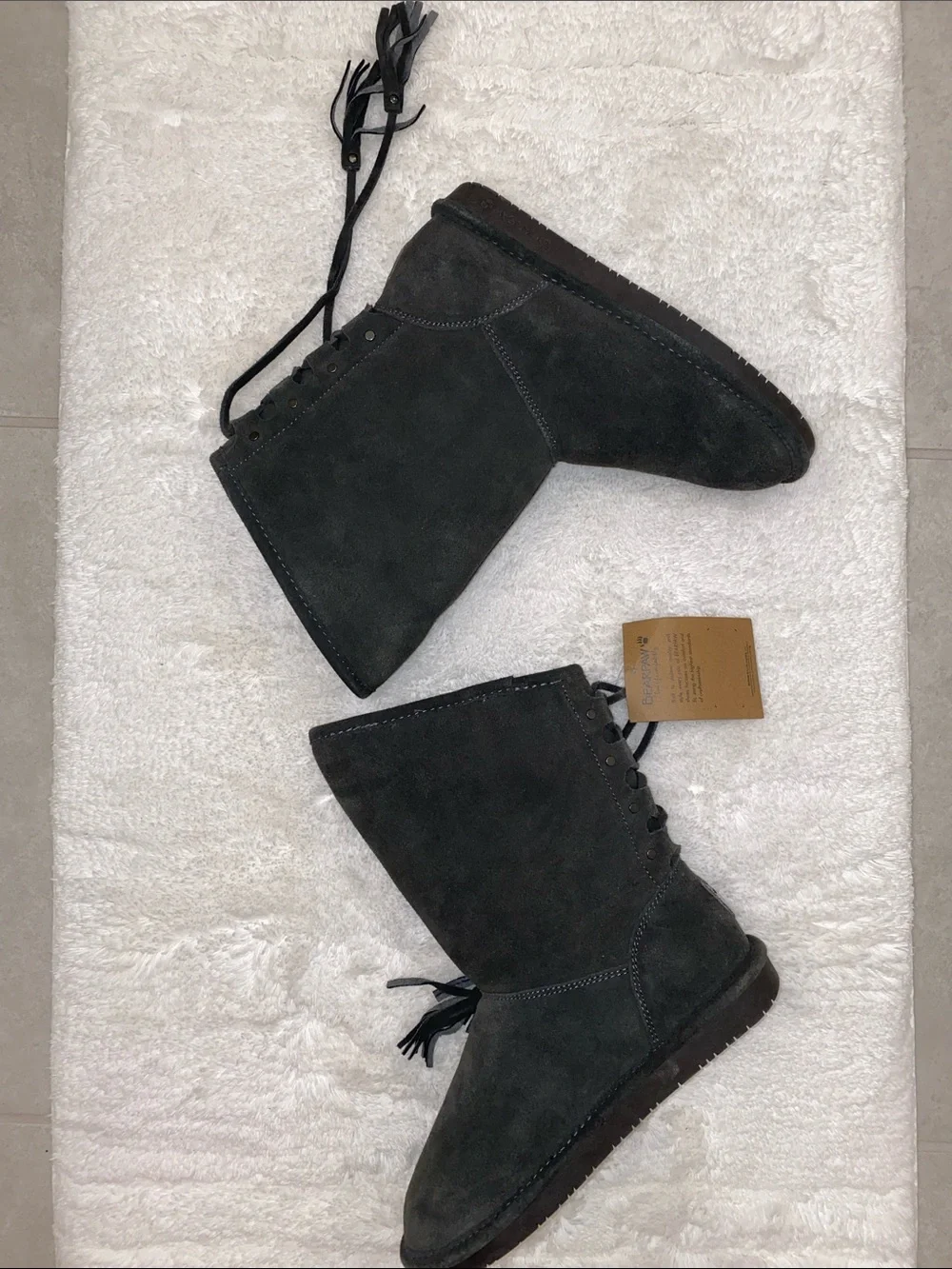 BearPaw Black Suede Shearling Cuff Winter Boots